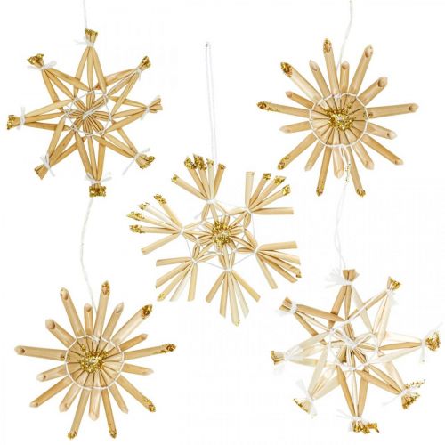 Itens Conjunto de estrelas de palha com brilho dourado decorações de Natal Ø6cm 24 unidades