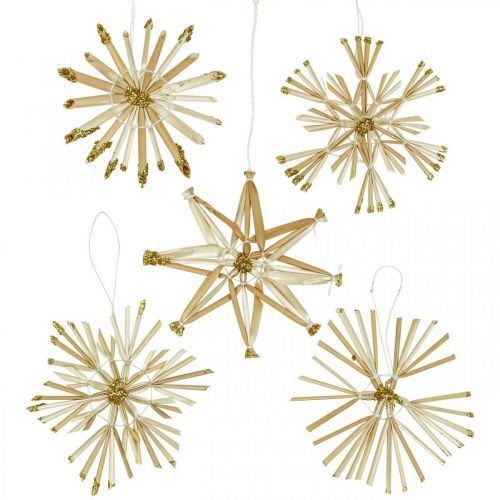 Itens Conjunto de estrelas de palha com brilho dourado decorações de Natal Ø8cm 24 unidades
