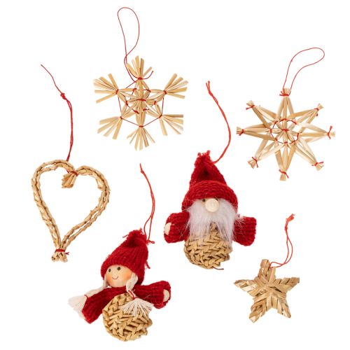 Conjunto de enfeites de palha para árvore de Natal, figuras e estrelas de 6 cm, 30 peças comprar | Floristik24.pt