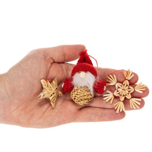 Conjunto de enfeites de palha para árvore de Natal, figuras e estrelas de 6 cm, 30 peças | Floristik24.pt