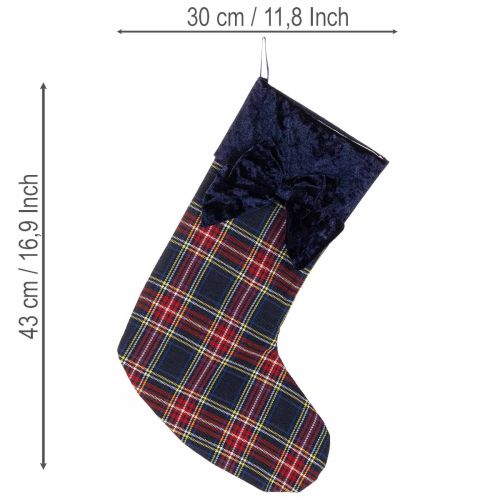 Bota de Papai Noel xadrez com laço para pendurar, 43 cm, 2 peças | Floristik24.pt