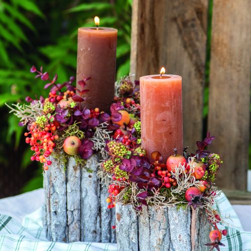 Itens Velas pilares 3 cores marrons vários tamanhos 12 unidades