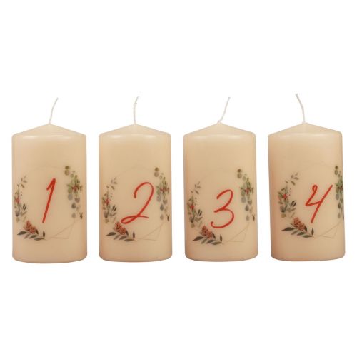 Floristik24 Velas do Advento Coroa do Advento 1-4 creme 130/70mm 4 unidades