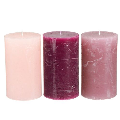 Itens Velas pilares cor sólida 3 cores Berry 70×120mm 12 un