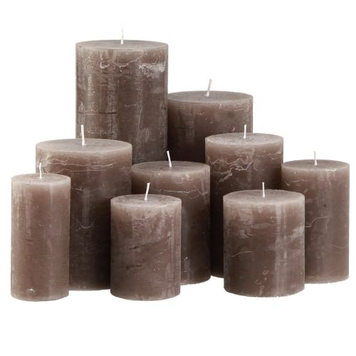 Velas pilares, cor sólida marrom, vários tamanhos