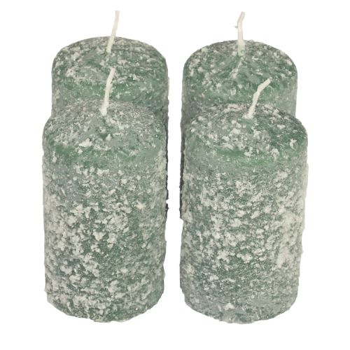 Floristik24 Velas pilares velas de Natal de inverno verdes 60×100mm 4 unidades