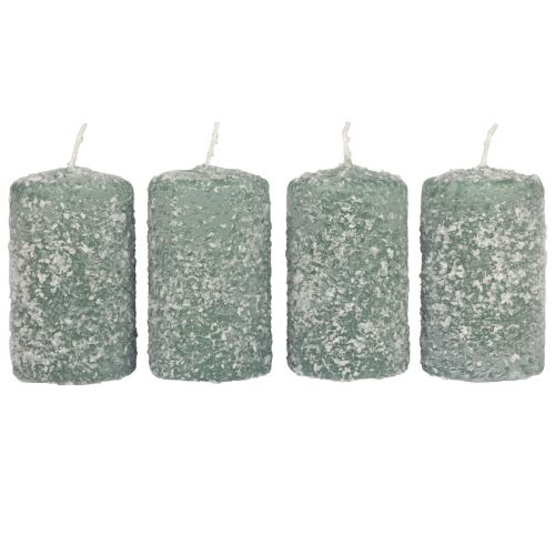 Floristik24 Velas pilares velas de Natal de inverno verdes 60×100mm 4 unidades