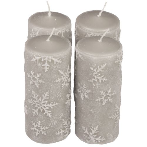 Velas pilares velas cinza flocos de neve 150/65mm 4 unidades