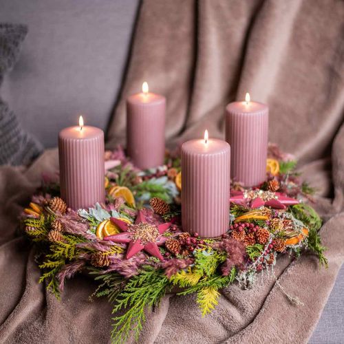 Floristik24 Velas pilar vela velha rosa ranhurada 70/130mm 4 un