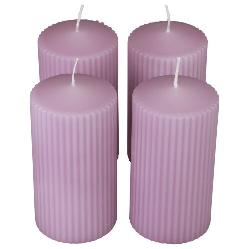 Itens Velas pilares decoração de velas lilás com ranhuras 70/130mm 4 unidades