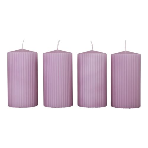 Itens Velas pilares decoração de velas lilás com ranhuras 70/130mm 4 unidades