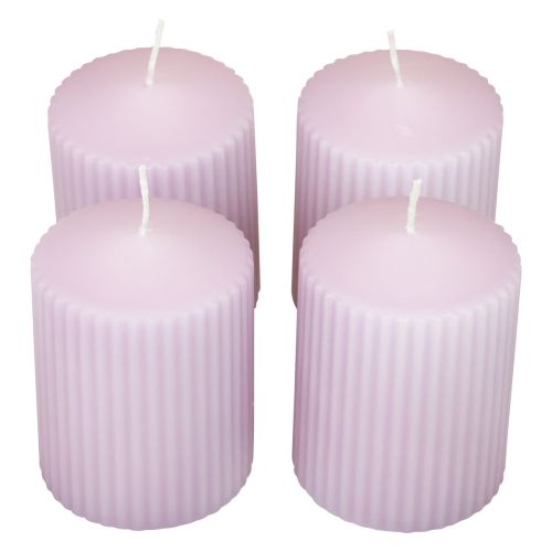 Velas pilares decoração de velas lilás com ranhuras 70/90mm 4 unidades
