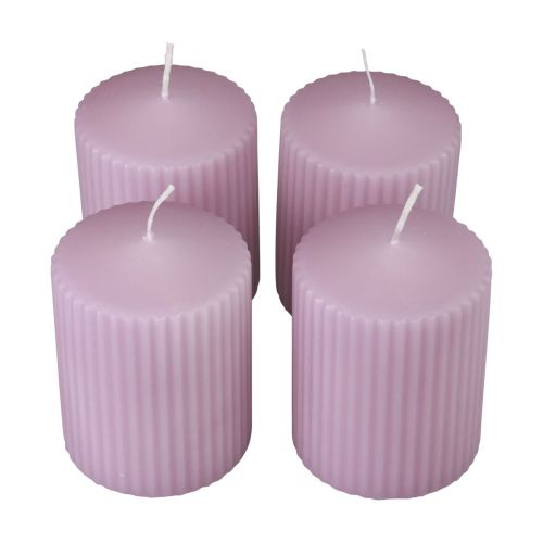 Floristik24 Velas pilares decoração de velas lilás com ranhuras 70/90mm 4 unidades