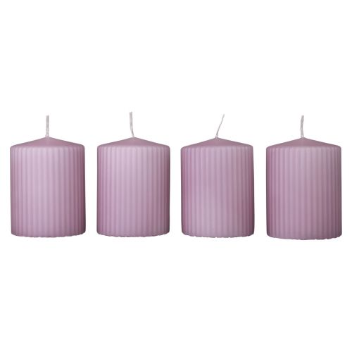 Velas pilares decoração de velas lilás com ranhuras 70/90mm 4 unidades
