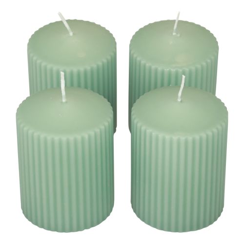 Floristik24 Velas pilar velas ranhuradas verde esmeralda 70/90mm 4 unidades