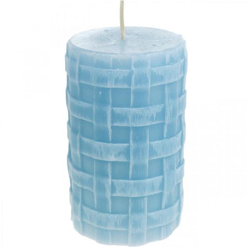 Floristik24 Padrão de cesta de velas de cera, velas em forma de coluna, velas Azul claro rústico 110/65 2 unidades