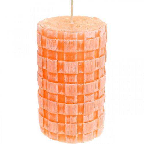 Velas rústicas, padrão de cesta de velas tipo pilar, velas de cera laranja 110/65 2pcs