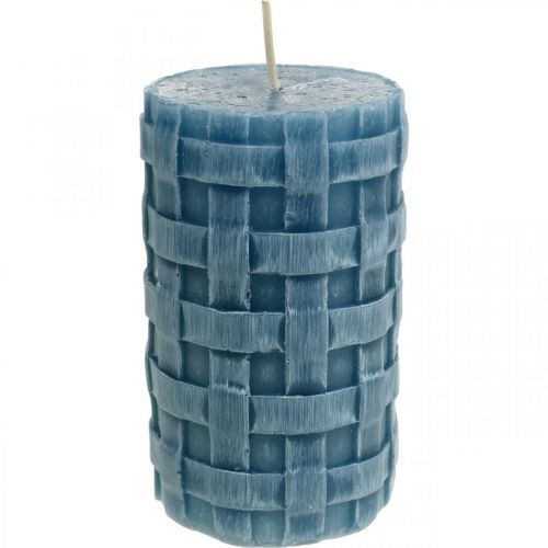 Velas pilares azuis, velas de cera Rústicas, velas com padrão trançado 110/65 2 unidades