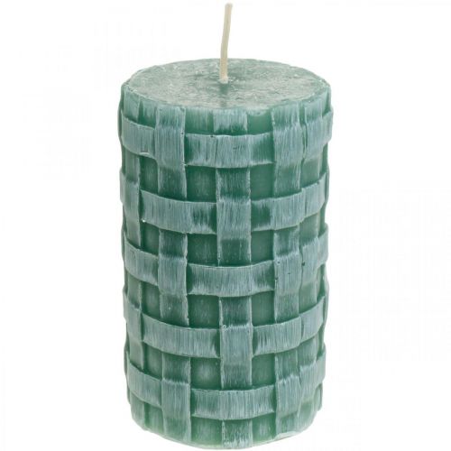 Floristik24 Velas com padrão trançado, velas pilares verdes rústicas, decoração de velas 110/65 2 un