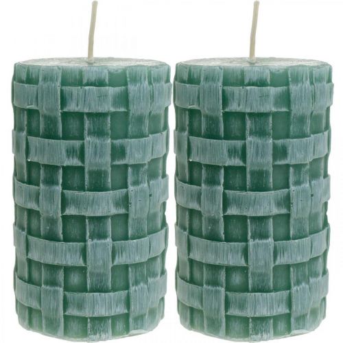 Itens Velas com padrão trançado, velas pilares verdes rústicos, decoração de velas 110/65 2 unidades