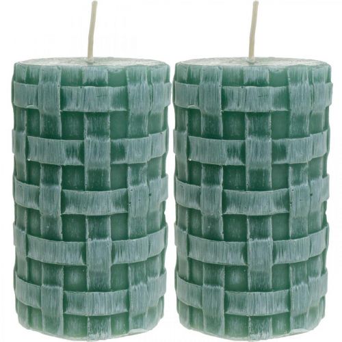 Floristik24 Velas com padrão trançado, velas pilares verdes rústicas, decoração de velas 110/65 2 un