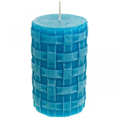 Floristik24 Velas de pilar rústicas, velas com padrão de cesta, velas de cera turquesa 110/65 2pcs