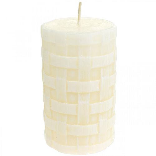 Velas rústicas, velas de cera branca, velas de pilar padrão de cesta 110/65 2 peças