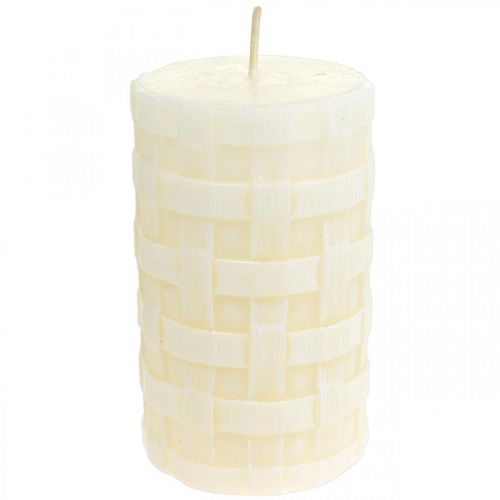 Floristik24 Velas rústicas, velas de cera branca, velas de pilar padrão de cesta 110/65 2 peças