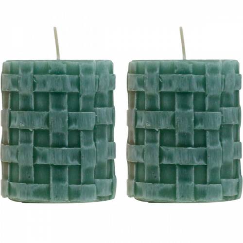 Floristik24 Velas Pilares Vela Rústica 80/65 Verde Vela Decoração 2pçs