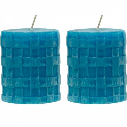 Floristik24 Velas de coluna Vela rústica 80/65 turquesa vela decoração 2 unidades