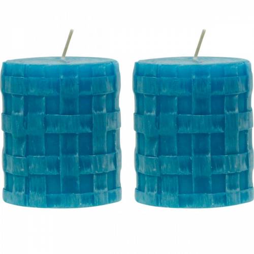 Floristik24 Velas de coluna Vela rústica 80/65 turquesa vela decoração 2 unidades