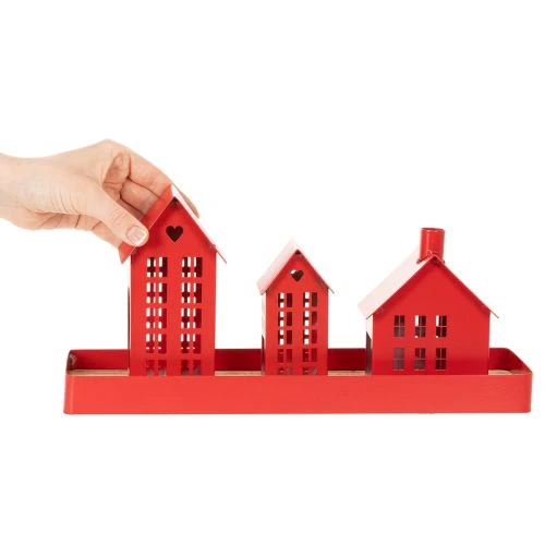 Conjunto de 1 porta-velas de metal vermelho com bandeja, 35 cm, 1 unidade. | Floristik24.pt