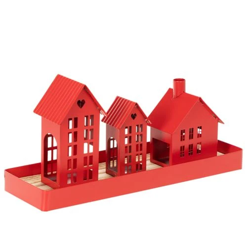 Conjunto de 1 porta-velas de metal vermelho com bandeja, 35 cm, 1 unidade. | Floristik24.pt