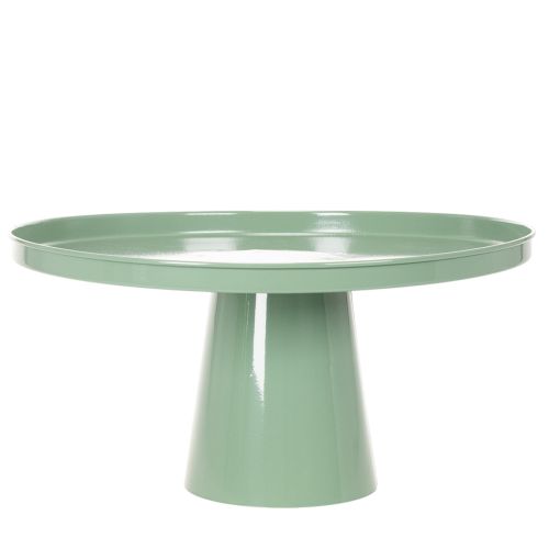 Mesa decorativa redonda de metal verde, com 40 cm de diâmetro e borda alta. | Floristik24.pt