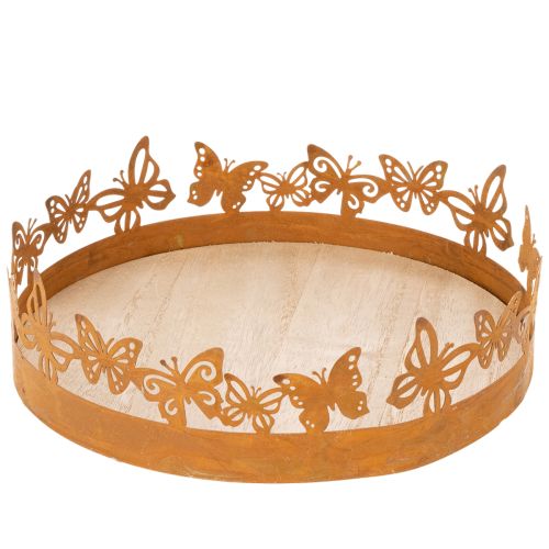 Bandeja com borboletas, primavera, decoração de mesa, decoração em metal, acabamento enferrujado, Ø20cm A6,5cm comprar | Floristik24.pt