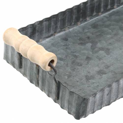 Floristik24 Bandeja decorativa com alças de madeira zinco prata 24 × 12,5cm