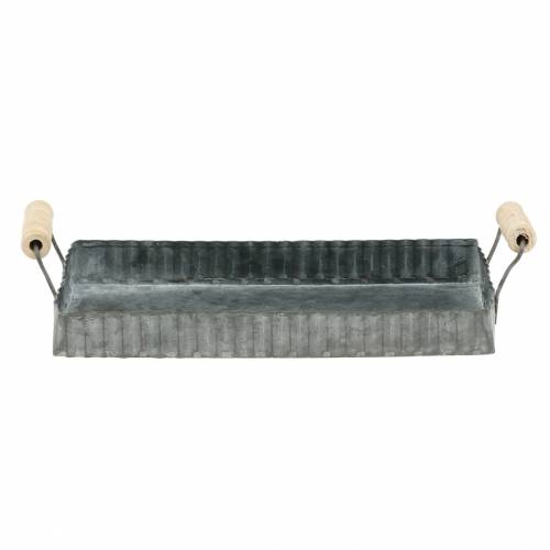 Floristik24 Bandeja decorativa com alças de madeira zinco prata 24 × 12,5cm
