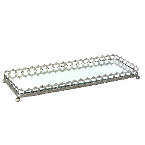 Floristik24 Bandeja decorativa com fundo em espelho prata antiga 53cm x 18cm