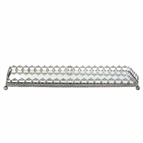 Floristik24 Bandeja decorativa com fundo em espelho prata antiga 53cm x 18cm
