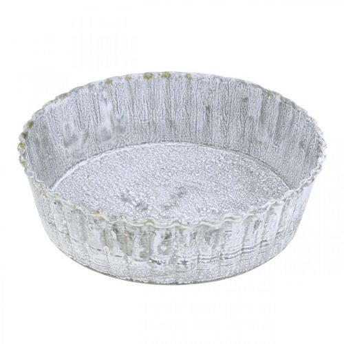 Floristik24 Prato de metal em forma de biscoito, bandeja decorativa redonda, decoração de mesa branco lavado Ø14cm A4cm