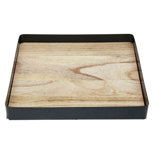 Itens Bandeja decorativa metal madeira quadrada natural preto 25,5×25,5×4cm