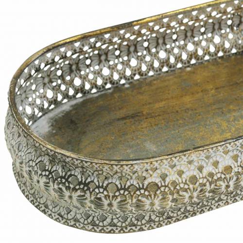 Itens Bandeja decorativa oval em ouro antigo, branco 40,5 × 14cm