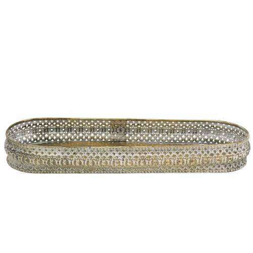 Floristik24 Bandeja decorativa oval em ouro antigo, branco 40,5 × 14cm