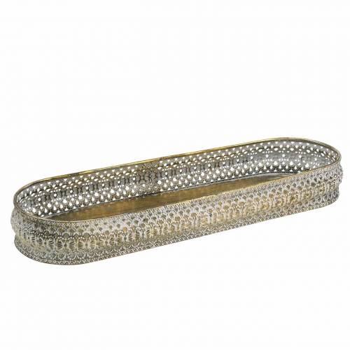 Floristik24 Bandeja decorativa oval em ouro antigo, branco 40,5 × 14cm