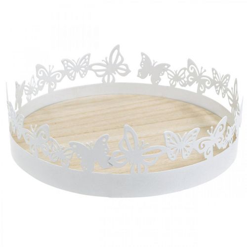 Bandeja de mola, decoração de borboleta, decoração de mesa, decoração de metal para plantio branco Ø20cm Alt.6,5cm