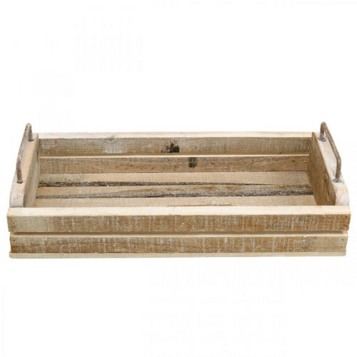 Floristik24 Bandeja de madeira com alças de metal, floreira caiada L40cm