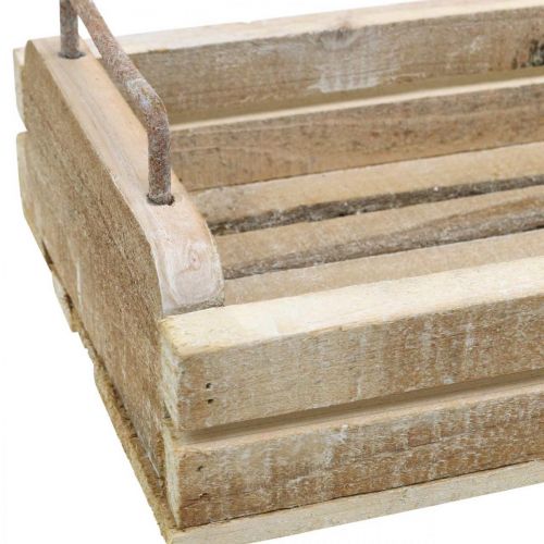Floristik24 Bandeja de madeira com alças de metal, floreira caiada L40cm