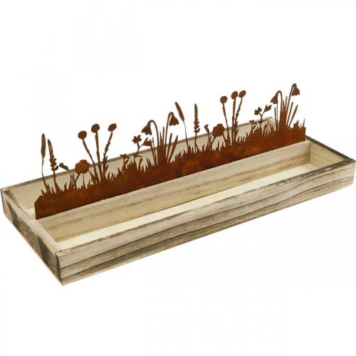 Floristik24 Bandeja de madeira para prado primavera, decoração de Páscoa, bandeja decorativa ferrugem nobre 35 × 15cm