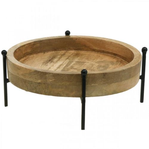 Floristik24 Bandeja com pés, decoração em madeira redonda, bandeja para plantio natural, preto Ø25cm A11cm