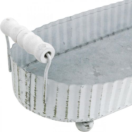 Floristik24 Bandeja decorativa, decoração de metal oval, bandeja de velas branca, prata Shabby Chic L40 / 29,5cm 9,5 / 8,5cm conjunto de 2